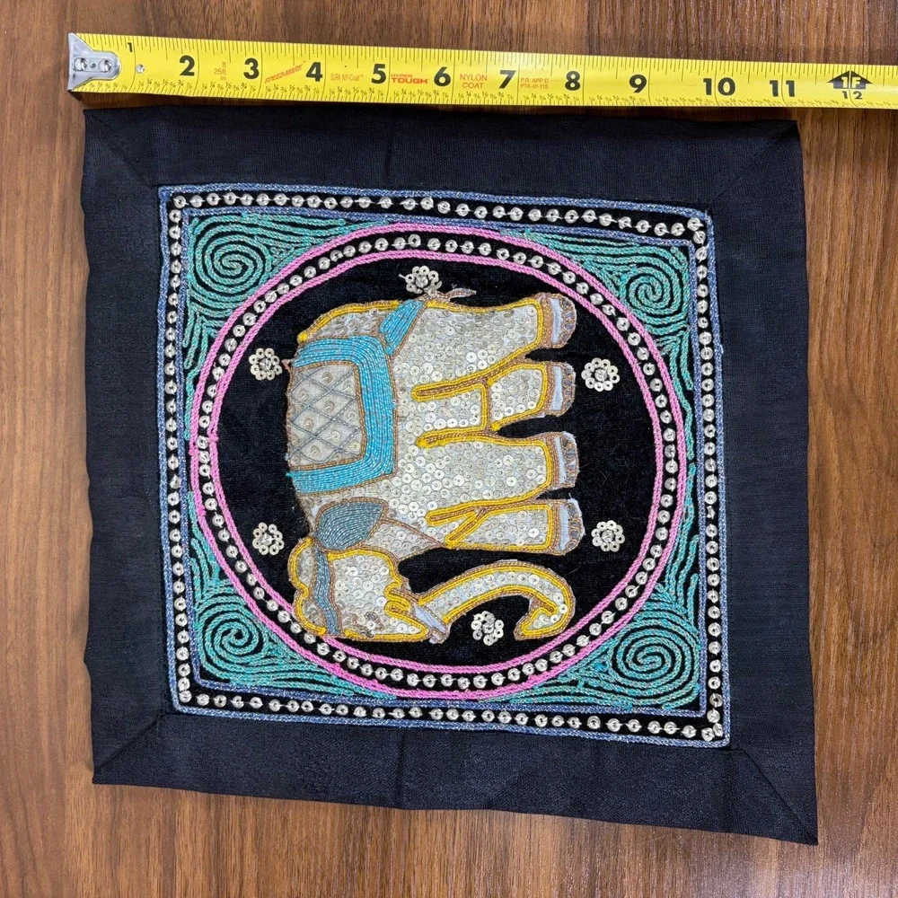 Thai Burmese KALAGA TAPESTRY Elephant Hand Embroidered Wall Hanging  11' x‎ 11